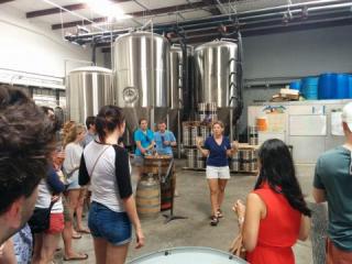 Tour guide at Jackalope Brewing spent most of the time speaking in the middle of the brewery.